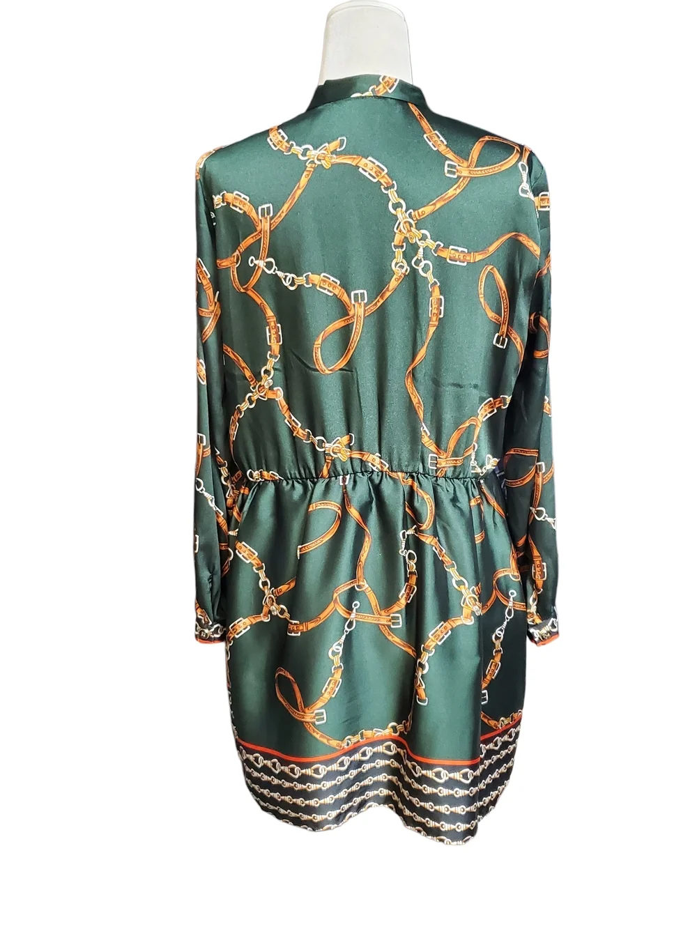 Zara Forest Green Chain-Print Long-Sleeve Dress Size XLarge - Picture 6 of 12